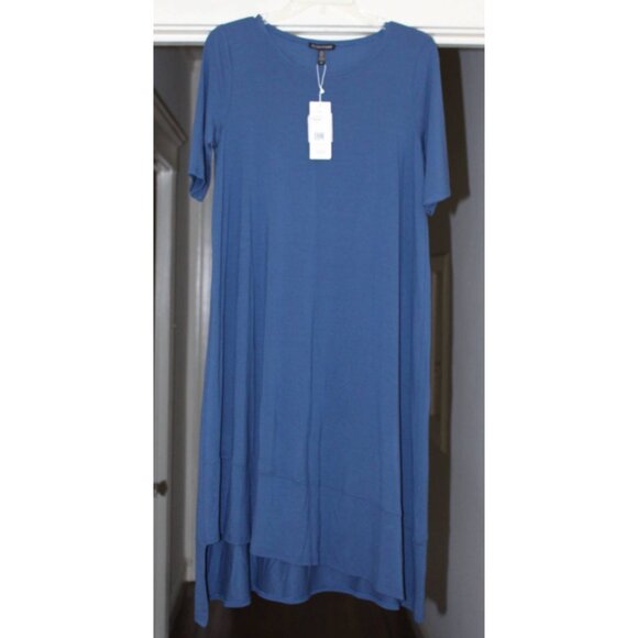 New w/Tags Eileen Fisher -Round Neck, Asymmetric Viscose Jersey Dress, S fits M - Picture 4 of 11